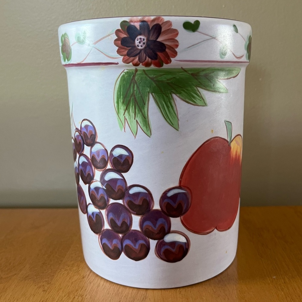 Hand-Painted Ceramic Utensil Holder with Fruit Design